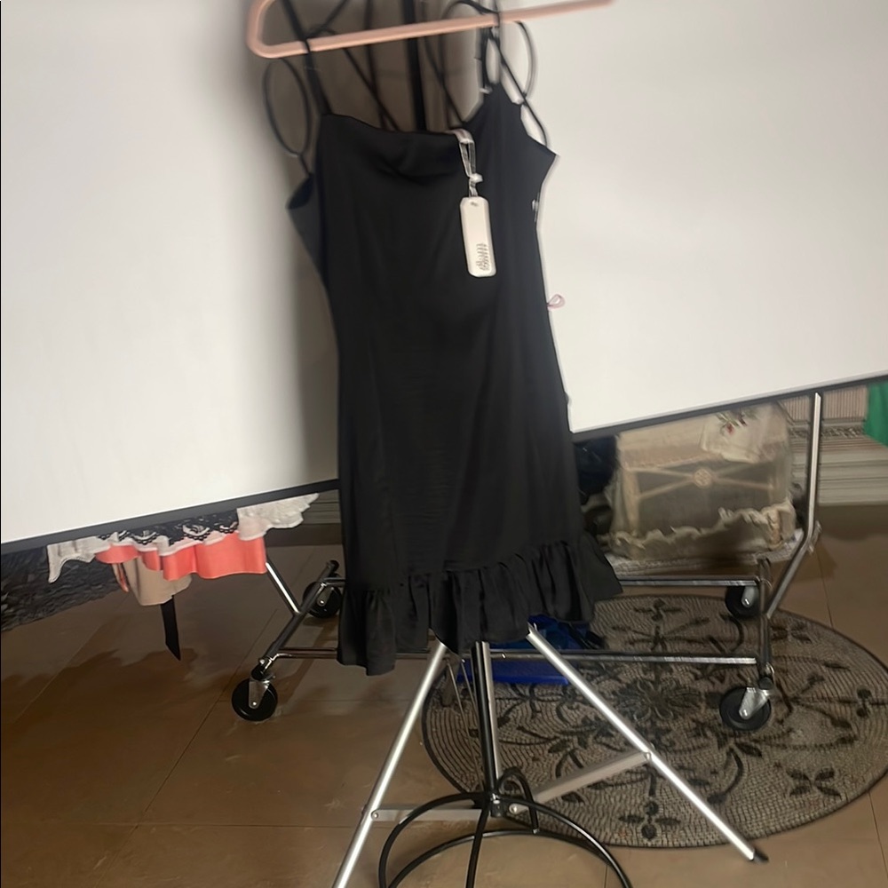 Glam Black Spaghetti Strap Slip Mini Dress